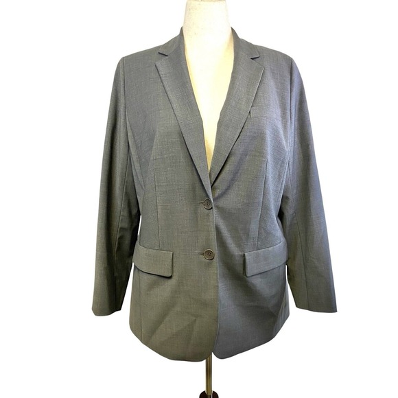 TALBOTS Seasonless‎ Wool Two Button Blazer Suit Jacket Gray Plus 12W Lined - Picture 1 of 6